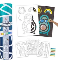 Sidewalk Chalk Stencil Kit with 6 Jumbo Colored Chalk & 3 Large Stencils