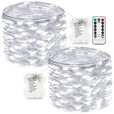 2-Pack Fairy Lights Battery Operated with Remote, Waterproof 33FT 100 LED Bat...