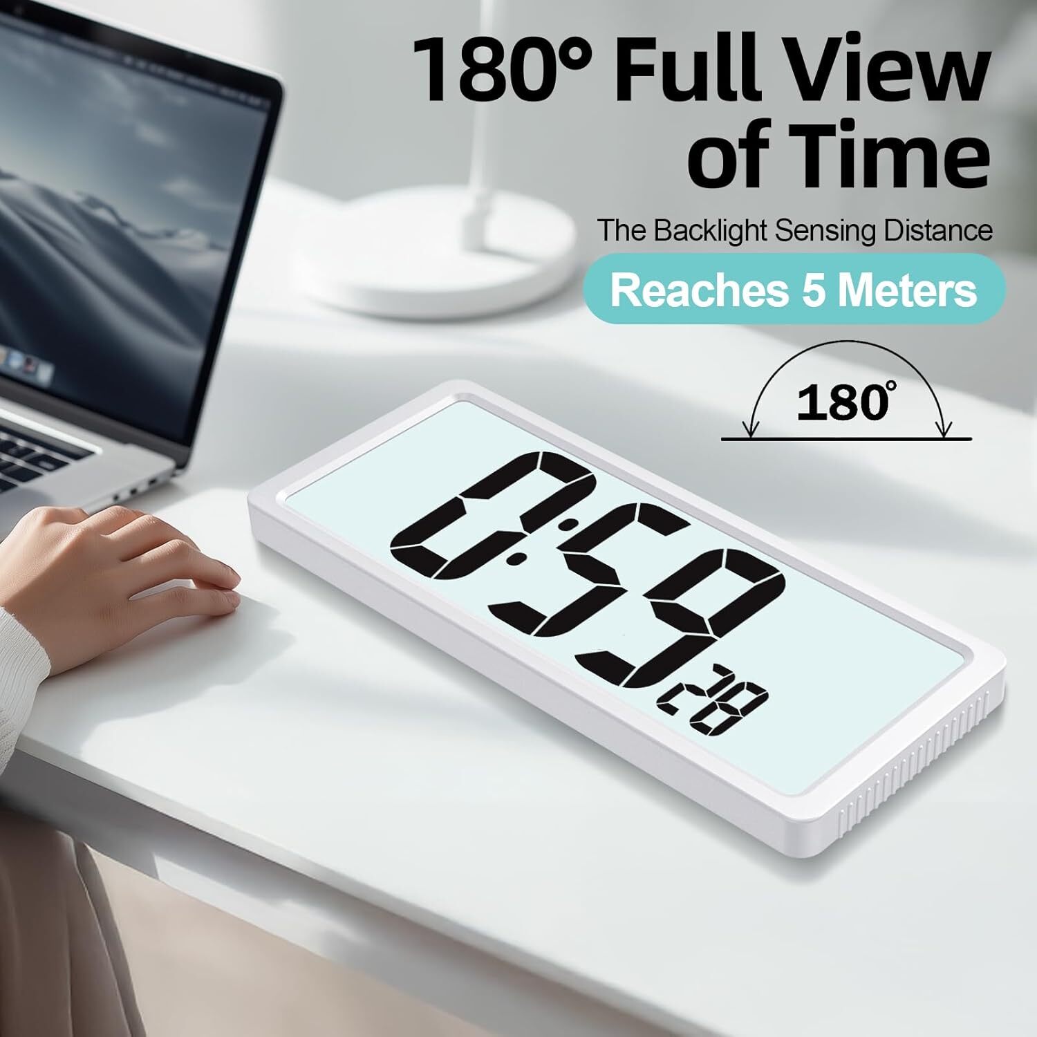 Large Digital Wall Clock Battery Operated with Backlight, 15" LED Large Display