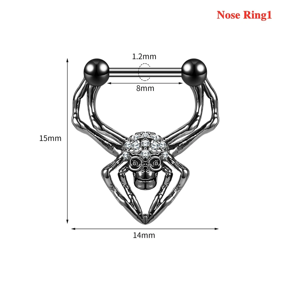 Araña de murciélago acero inoxidable aretes circonita cúbica anillos de tabique joyería de Halloween Foto 2 de 4