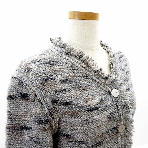 CHANEL Cardigan Maglia Frange Giacca Blouson Donna Taglia 38 Lana Grigio Viola Logo