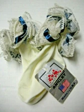 Girls Ivory Lace Socks with Teal Ribbon Trim, Size 3-4 1/2, By Two Feet Ahead