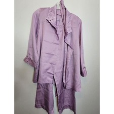 Vintage Halston III Purple Pajamas 2 Piece Set Tie Close Top Elastic Waist Pants