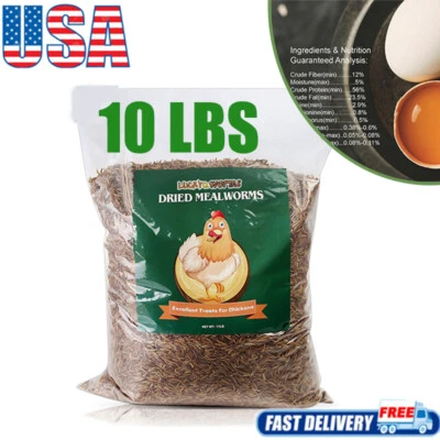 LUCKYQ 10 LBS Dried Mealworms Non-GMO for Birds Chickens Hen Fish Reptile Pond Turtles