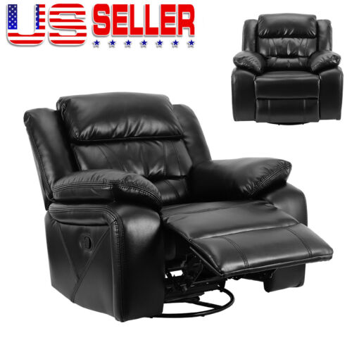 Black PU Leather Recliner for Living Room Bedroom Home Theater Manual Recliner