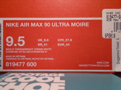 NIKE AIR MAX 90 ULTRA MOIRE RED OCTOBER BRIGHT CRIMSON INFRARED 819477-600 9.5 - Picture 12 of 12
