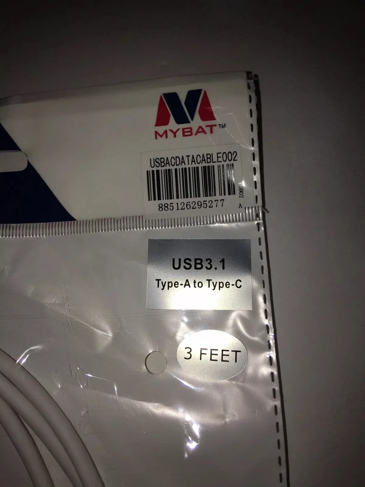Mybat USB Type-C Data Cable 3 FT Type A to Type C white - Image 2 of 2