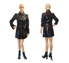 Rare 2007 Bella Freud For Biba Patent Leather Wet Look Trench Jacket Size Uk 8.