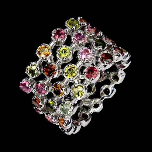 925 Sterling Silver Ring Round Tourmaline Natural Gemstone Jewelry Size 7.5 - Picture 2 of 14