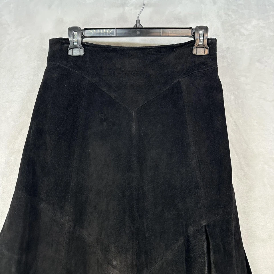 Falda Positano Pelle Mujer Mediana Negra Gamuza Cuero Midi Acampanada Forrada Occidental Foto 2 de 4