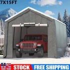 7x15 ft Portable Heavy Duty Outdoor Storage Shed with Roll-up Door & Vent- Gray