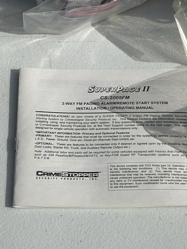 CrimeStopper CS-2005FM1 SuperPage II NOS Car Alarm Remote Start System Factory - Picture 10 of 11