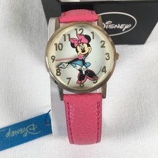 Disney Minnie Mouse Analog Wrist Watch Rotating Arms Pink Leather Band in Box