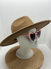 Wide Brim Felt Hat Tan Wool Blend Western Style Fedora Ranch Cowboy Hat