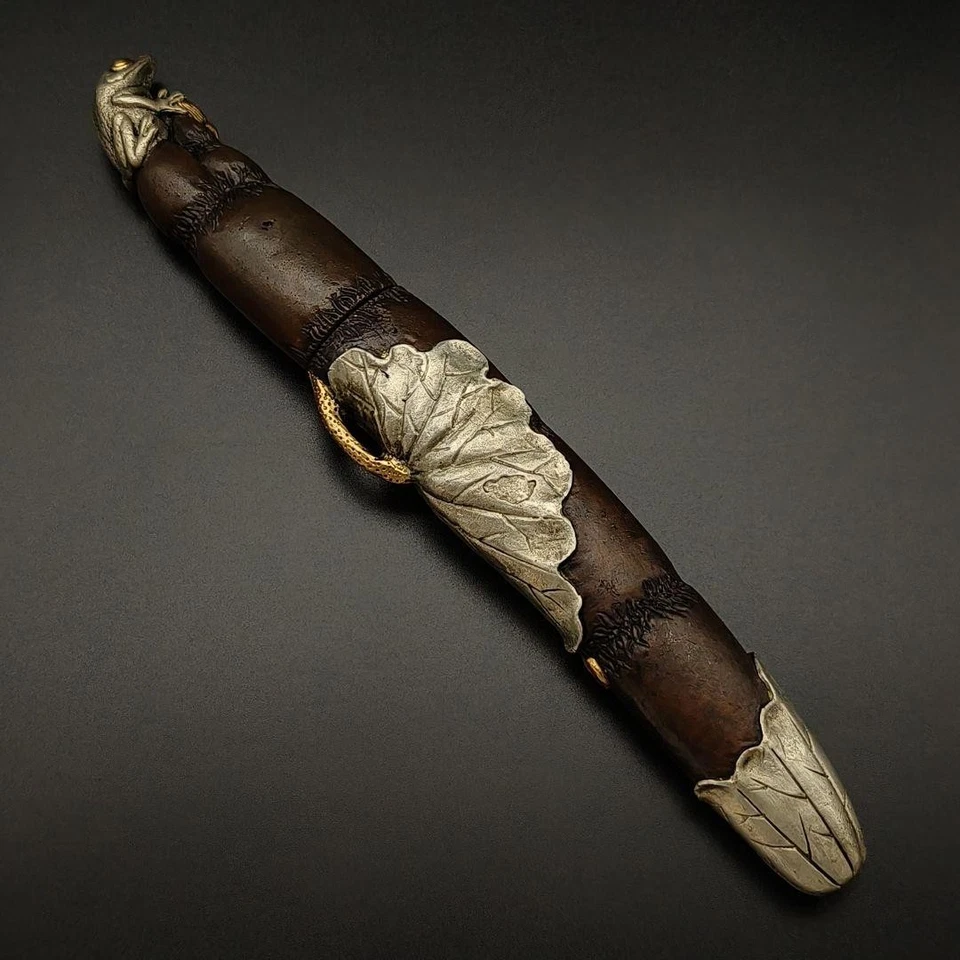 Conjunto de montagem vintage de acessórios de espada de sapo de cobre com incrustação de prata dourada Japão - Imagem 3 de 4