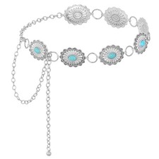 Turquoise Western Concho Chain Belt for Cowgirl Cowboy Metal Waist Link Chain...