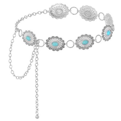 Turquoise Western Concho Chain Belt for Cowgirl Cowboy Metal Waist Link Chain...