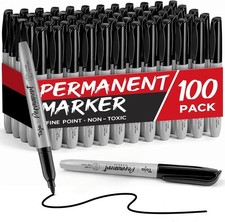 100 Counts Permanent Markers, Fine Tip, Black, Quick-Drying and Fade-Resistant
