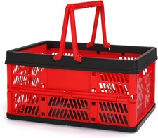 Plastic Storage Crate, Collapsible Crate for Stacking Folding Red
