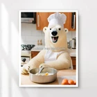 Kitchen Funny Art Cute POLAR BEAR Animal Chef Cooking Print Poster Wall Picture