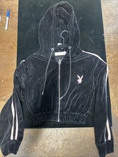 Playboy By Misguided Black Velour Cropped Hoodie Size 10 Hoodie See Photos