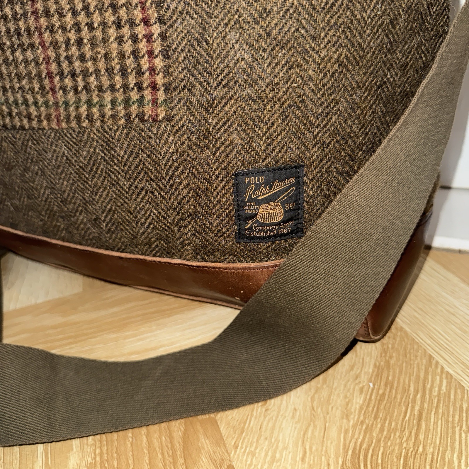 Polo Ralph Lauren Tweed Houndstooth Patchwork Wool Leather Tote Bag Rare Vtg image 2