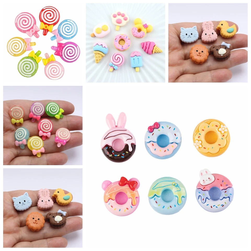 12/24 piezas Cabujones Temáticos Dulces - Resina Plana Diseños Surtidos Dijes para Hágalo Usted Mismo Foto 2 de 4