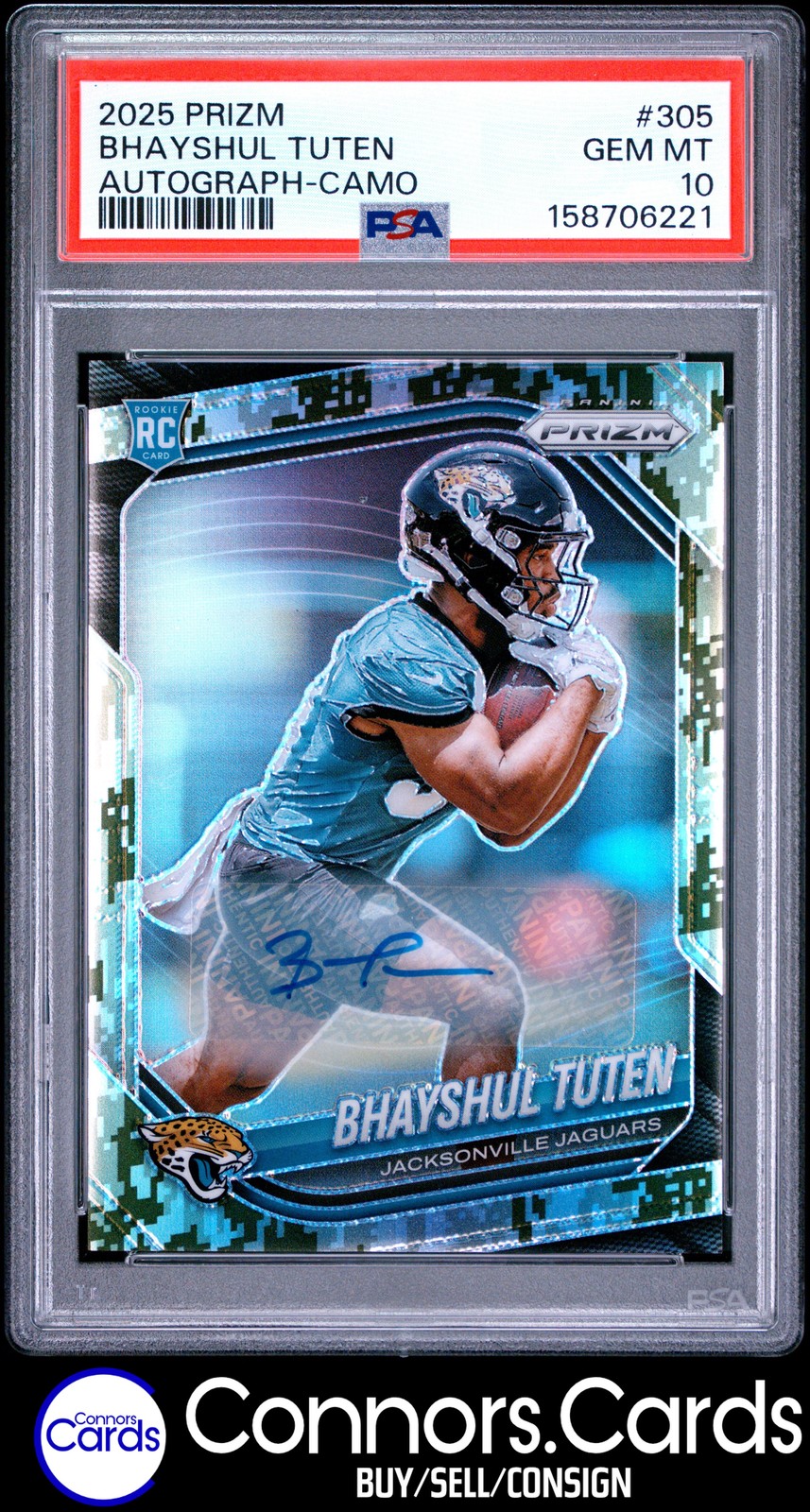 Bhayshul Tuten Rookie Auto PSA 10 2025 Panini Prizm #305 Camo /25