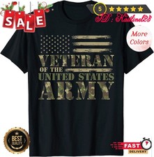 NEW Veteran Of The United States Army Camouflage US Flag Veteran T-Shirt S-5XL.