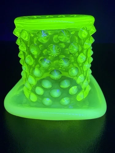 Fenton Topaz Opalescent Vaseline Hobnail Uranium Glass Top Hat UV Glow Free Ship