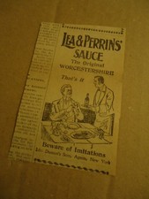 Lea Perrins' Worcestershire Sauce 1910 newsprint ad