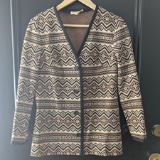 Vtg 70s Geometric Chevron Wool Blend Button Front V Neck Blazer Cardigan Brown
