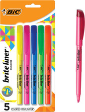 Brite Liner Highlighters, Chisel Tip, 5-Count Pack, Assorted Colors