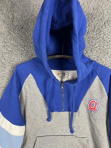 Atlanta Braves Pullover Hoodie Cooperstown New Era Womens Large 1/4 Zip Cropped - Picture 2 of 11