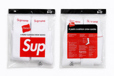 Supreme x Hanes 4 Pairs Cushioned Crew Socks Mid Calf White/Red Logo 6-12