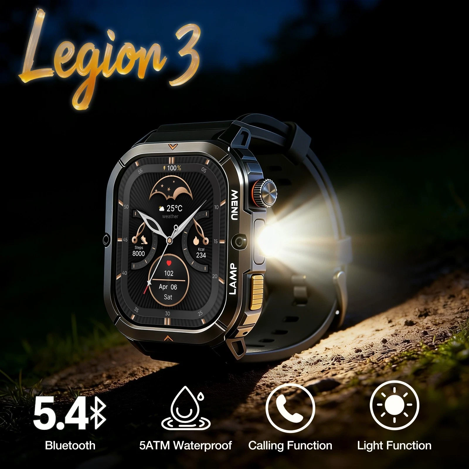 AGM Legion Series Smart Watch With Flashlight Bluetooth Call Sport Smartwatch