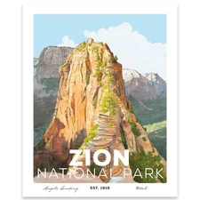 Zion National Park Poster – Illustrated Vintage Wall Art Print | Angels Landi...