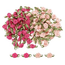 100Pcs Rose Red/Snow Bud Powder Ribbon Roses 5/8"x1-3/16" Mini Roses