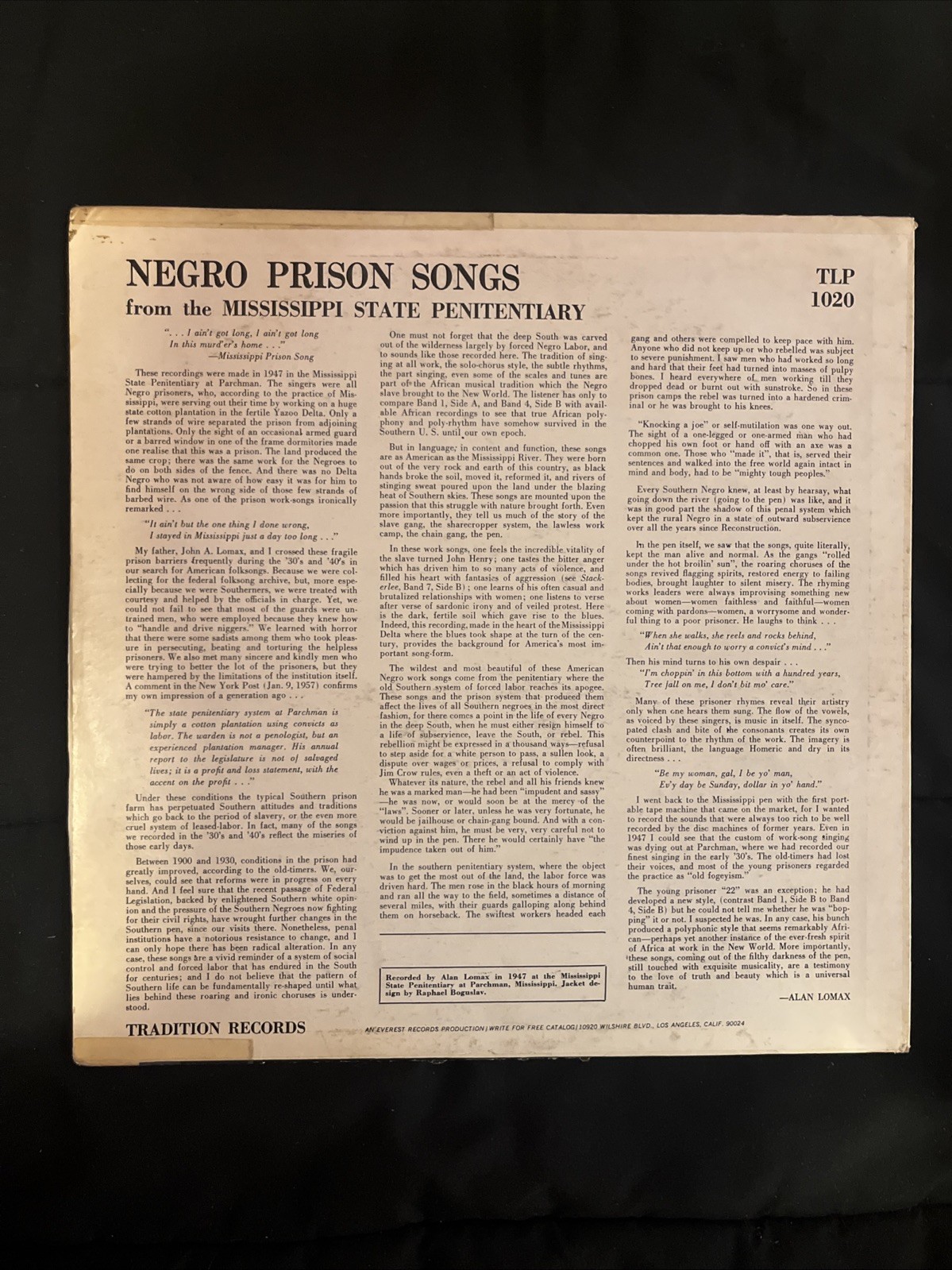 Alan Lomax - Negro Prison Songs Mississippi State Penitentiary- Tradition 33RPM