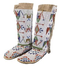Old Native Men's  Women's Beaded Moccasins With Leggings Powwow Regalia LGM07