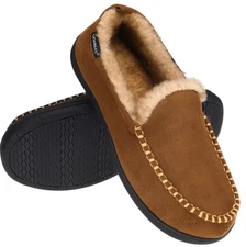 Men’s Microsuede Moccasin Slippers with Memory Foam – Warm Fuzzy Indoor Shoes