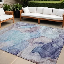 8' X 10' Blue Abstract Washable Non Skid Indoor Outdoor Area Rug