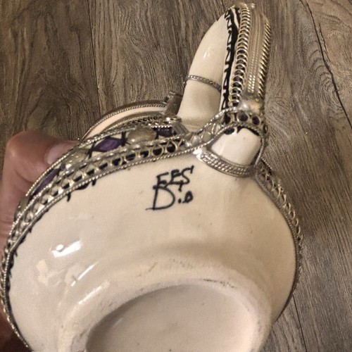 Moroccan Hand Made Purple White Ceramic w/ Silver Nickel For Teapot/Coffee Pot - Picture 10 of 10