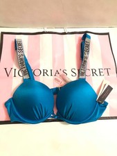 Victoria's Secret Bombshell Add 2 Cups Size Shine Strap Bikini Swim Top Blue NWT