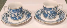 VTG Pair Of Blue Gold Paisley Espresso Demitasse Cup and Saucers 