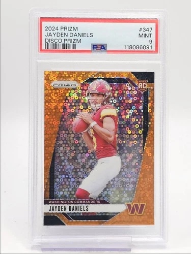 JAYDEN DANIELS 2024 PANINI PRIZM ROOKIE DISCO COMMANDERS B RC PSA 9 Q0004