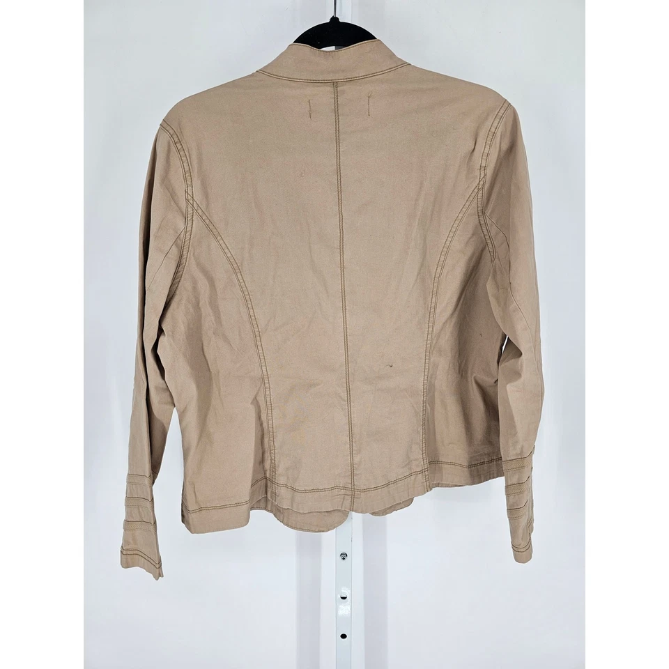 Винтажный Y2K моды жук женщин Sz 16W молнии военного стиля куртка бежевый золото  - Изображение 4 из 4