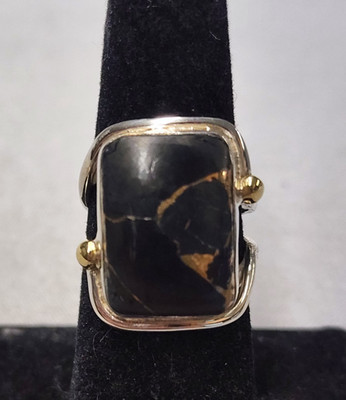 Mohave Kupfer Schwarz Türkis Sterlingsilber Ring Größe 6,75