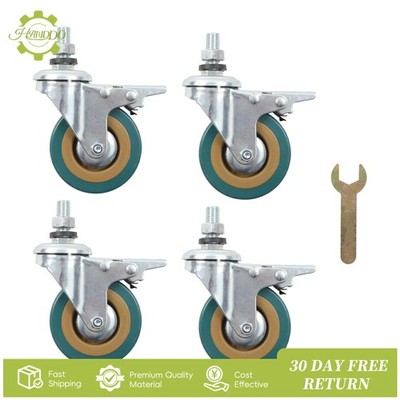 4 Pcs 3'' Swivel Stem Casters With Double Locks M12×30mm Bolts 600lbs Non-Marking