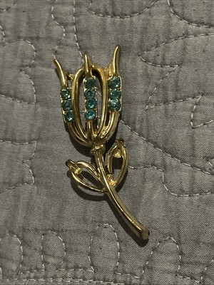 Vtg CORO? Faux Blue Glass Rhinestones Flower Brooch Pin